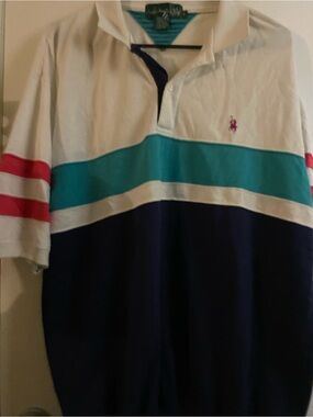 Knights of Round Table Men’s White & Teal Rugby Polo Shirt - XL